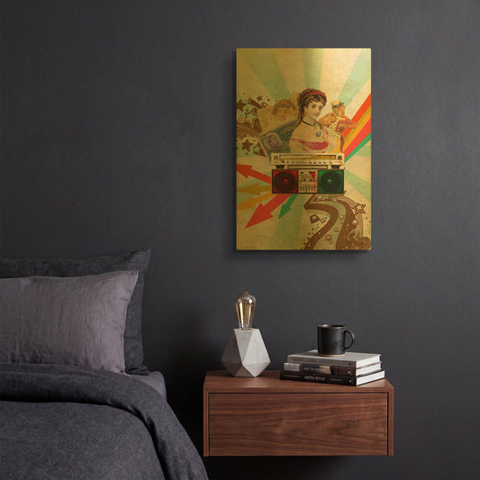 'Retro Radio' By Elo Marc Gold Metal Wall Art