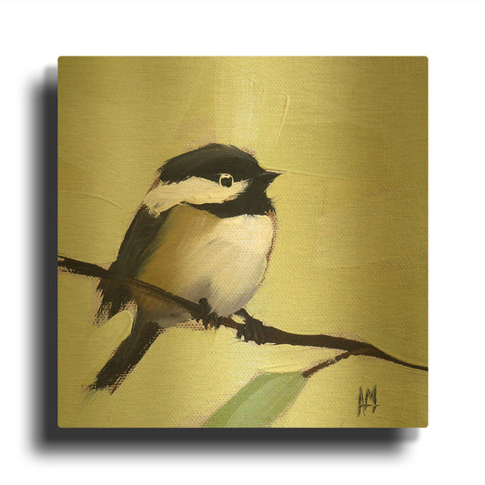 'Chickadee No 143' By Angela Missman Gold Metal Wall Art