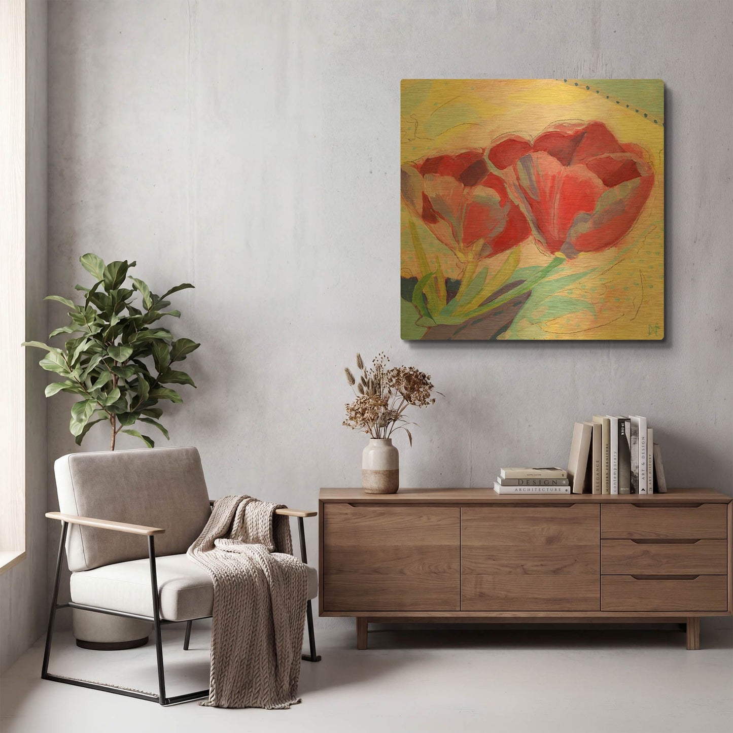 'Tulips No 2' By Ann Thompson Nemcosky Gold Metal Wall Art