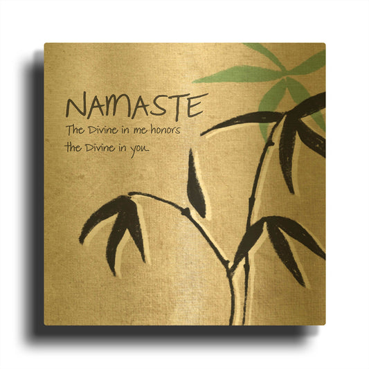'Namaste' By Linda Woods Gold Metal Wall Art