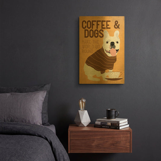 'Coffee And Dogs French Bulldog' By Ginger Oliphant Gold Metal Wall Art