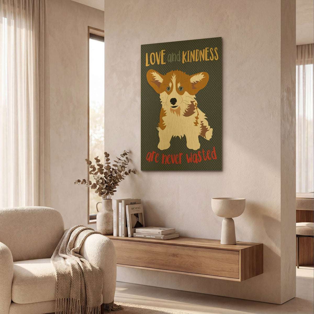 'Corgi Love And Kindness' By Ginger Oliphant Gold Metal Wall Art