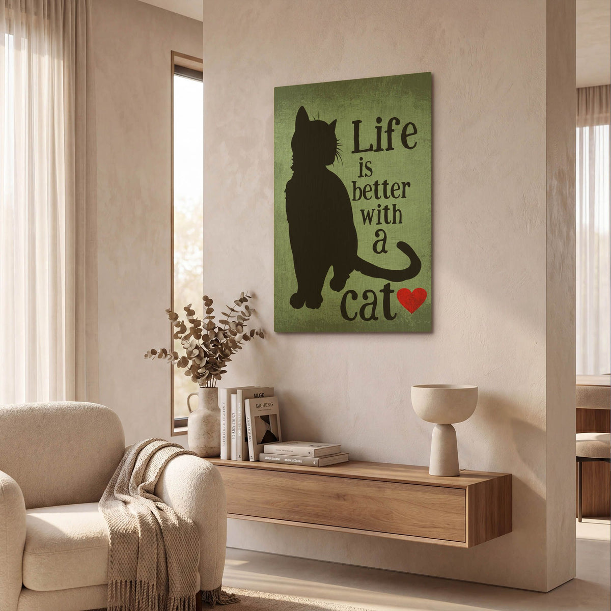 'Life Is Better With A Cat Blue' By Ginger Oliphant Gold Metal Wall Art