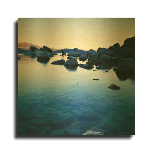 'Blue Rocks' By PhotoINC Studio Gold Metal Wall Art