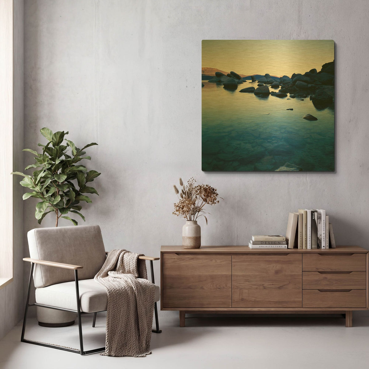 'Blue Rocks' By PhotoINC Studio Gold Metal Wall Art