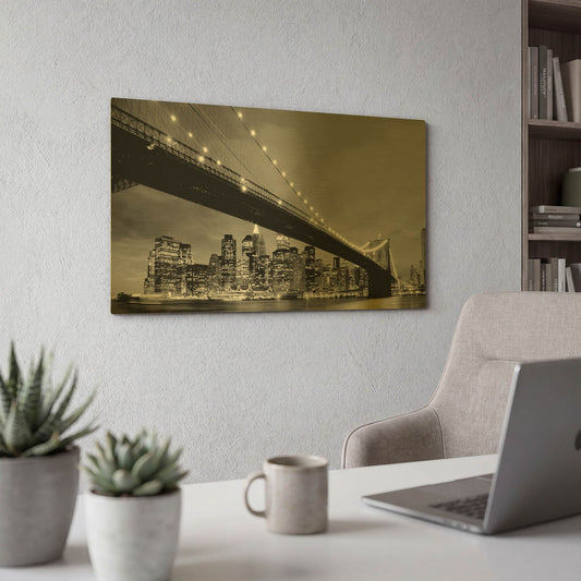 'Brooklyn Bridge View' By PhotoINC Studio Gold Metal Wall Art