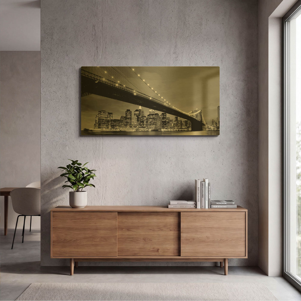 'Brooklyn Bridge View' By PhotoINC Studio Gold Metal Wall Art