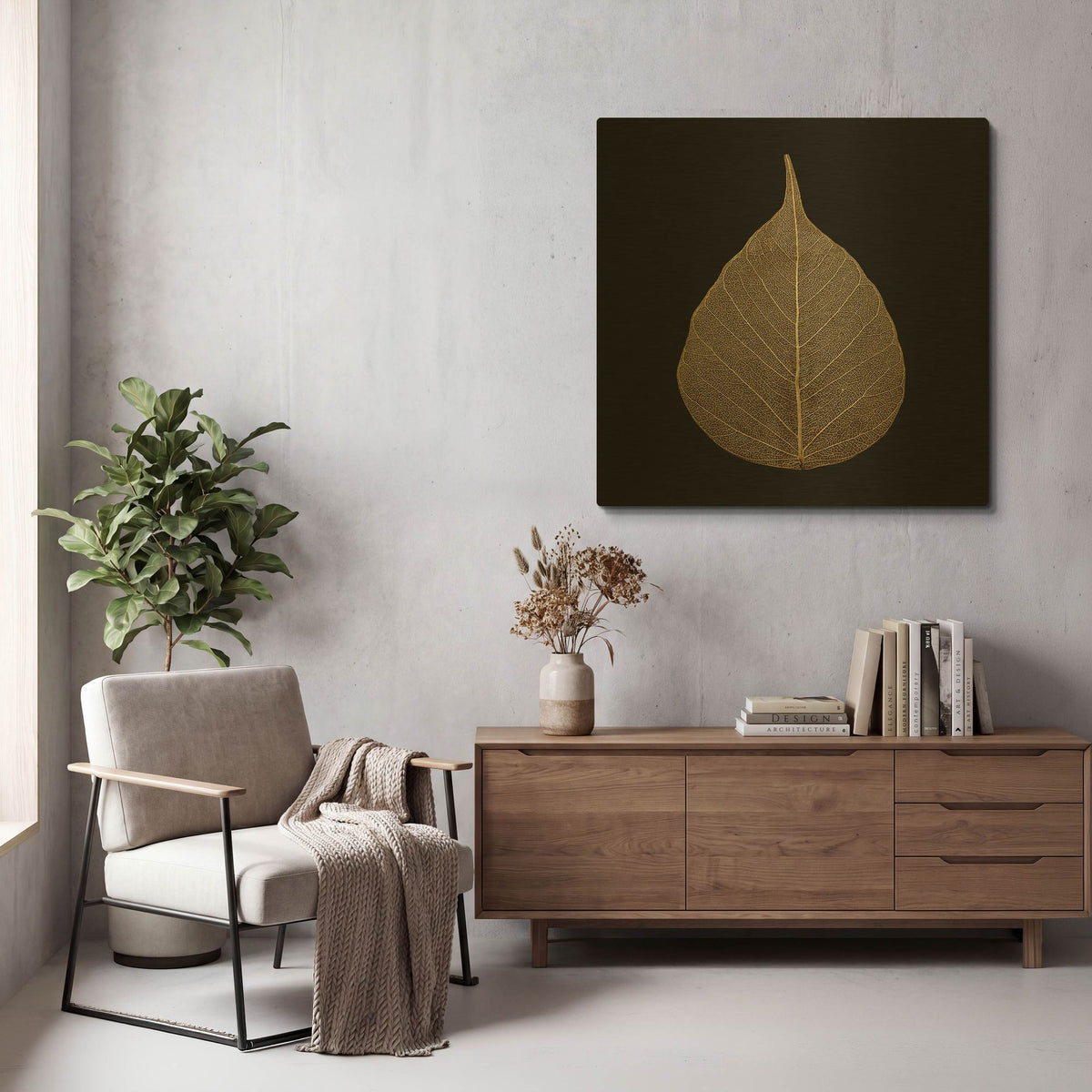 'Brown Leaf' By PhotoINC Studio Gold Metal Wall Art
