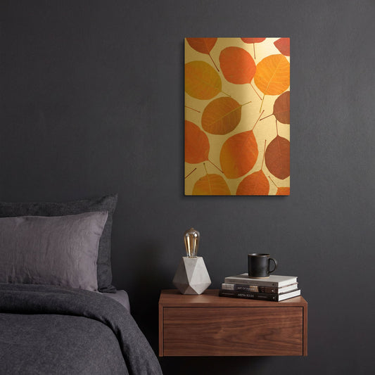 'Brown Leaves' By PhotoINC Studio Gold Metal Wall Art