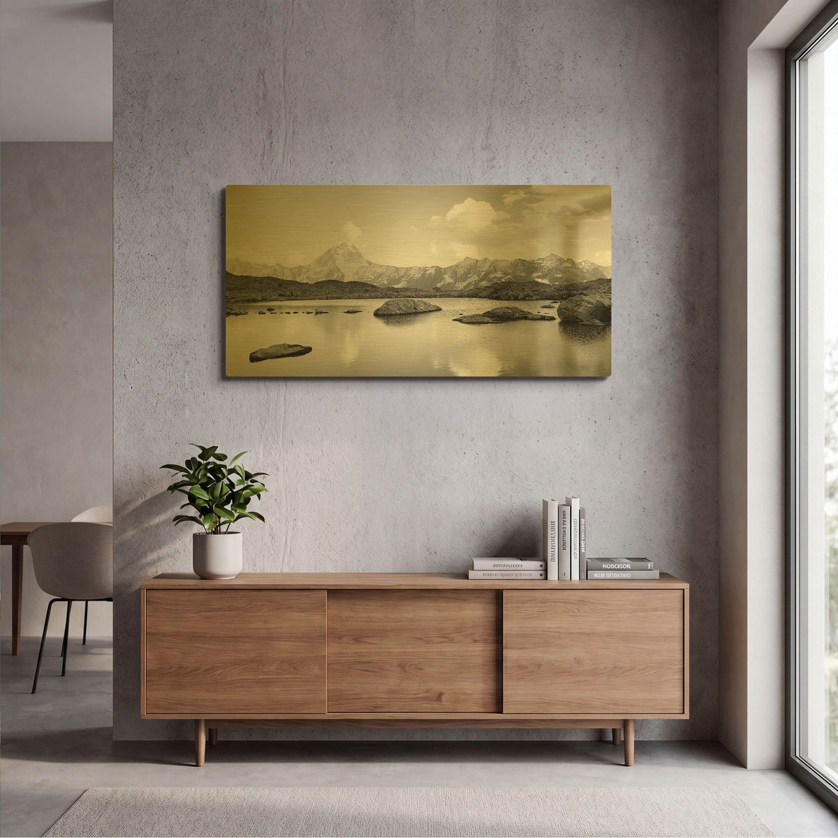 'Mountain Lake' By PhotoINC Studio Gold Metal Wall Art