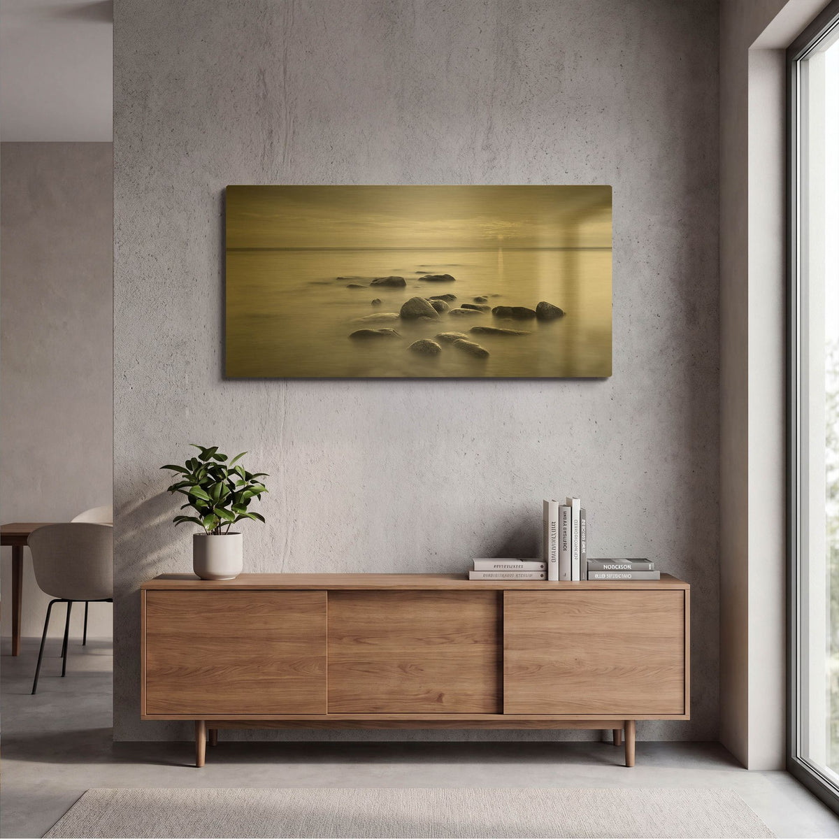 'Rocks In Mist 2' By PhotoINC Studio Gold Metal Wall Art