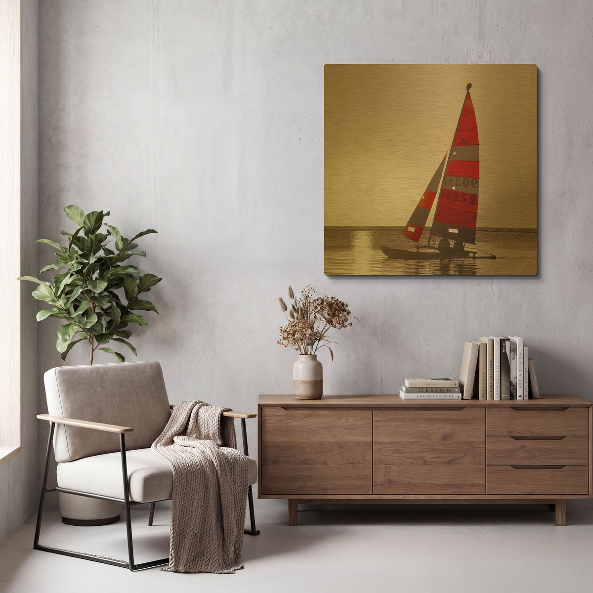 'Sailboat Sunset' By PhotoINC Studio Gold Metal Wall Art
