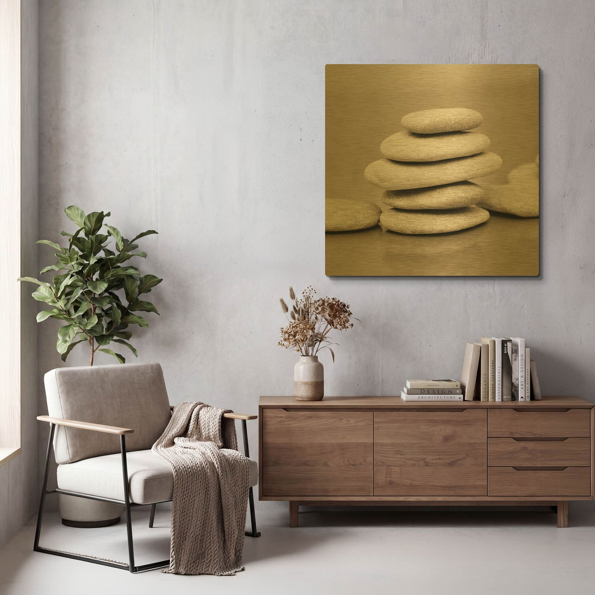 'Zen Pebbles 1' By PhotoINC Studio Gold Metal Wall Art