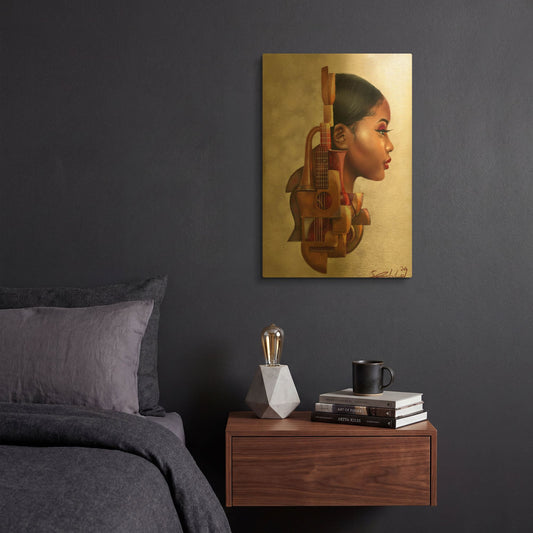 'Mahogany Strings' By Salaam Muhammad Gold Metal Wall Art