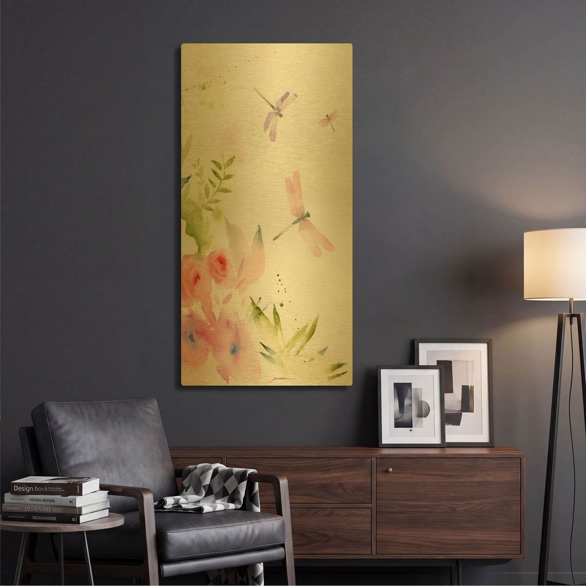 'Flight Of The Dragonfly #2' By Sheila Golden Gold Metal Wall Art