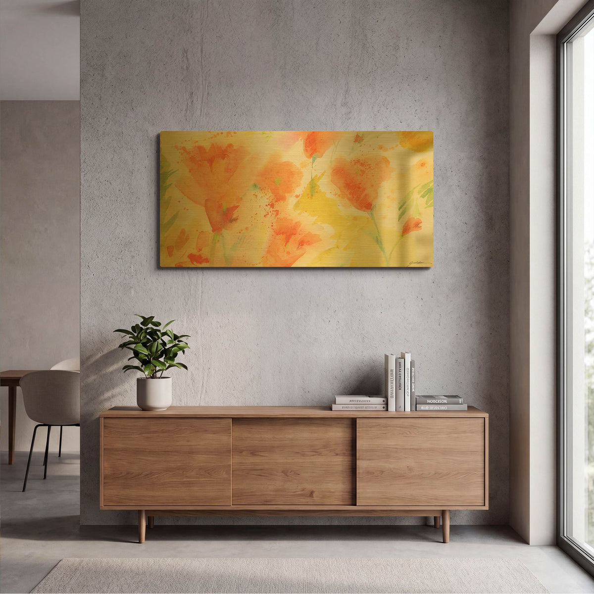 'Windblown Poppies #1' By Sheila Golden Gold Metal Wall Art