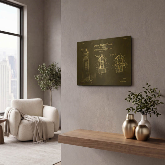 'Lighthouse Reading Lamp Blueprint Patent Chalkboard' By LUXE Gold Metal Wall Art