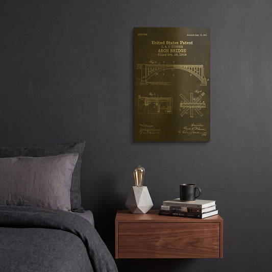 'Arch Bridge Blueprint Patent Chalkboard' By LUXE Gold Metal Wall Art