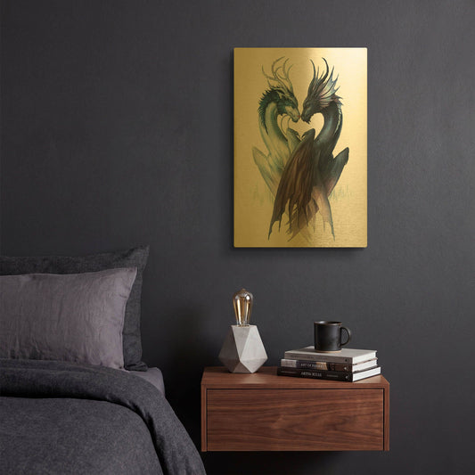 'JOJOES232442-Yin Yang Dragons' By JoJoes Art Gold Metal Wall Art