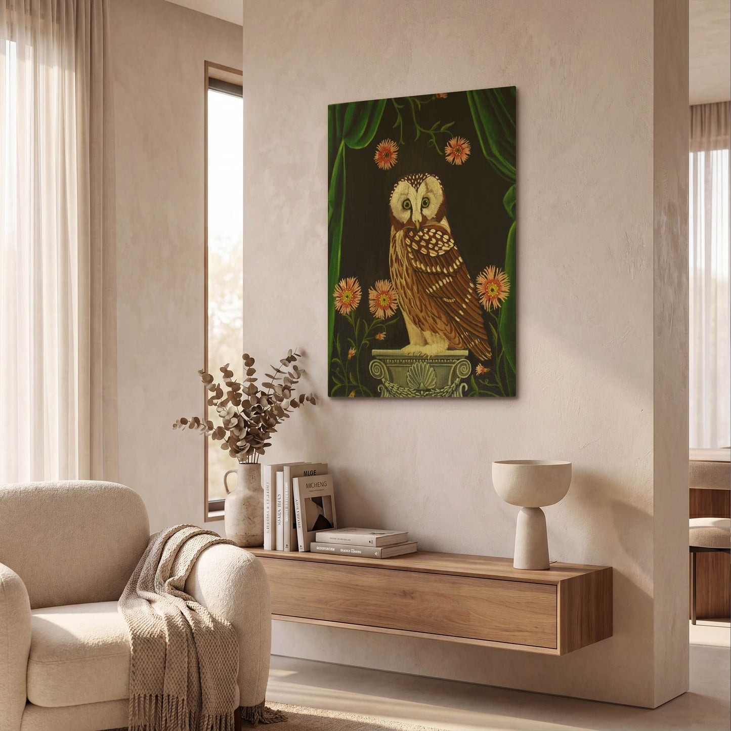 'Owl Guardian Print' By Catherine A Nolin Gold Metal Wall Art