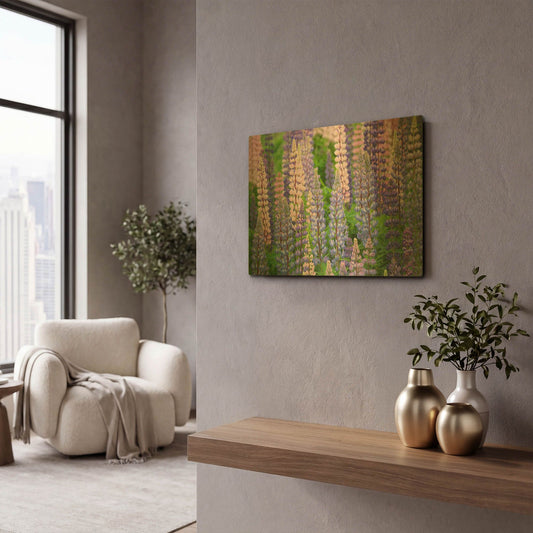 'Blue Pink Lupine Field' By Cora Niele Gold Metal Wall Art