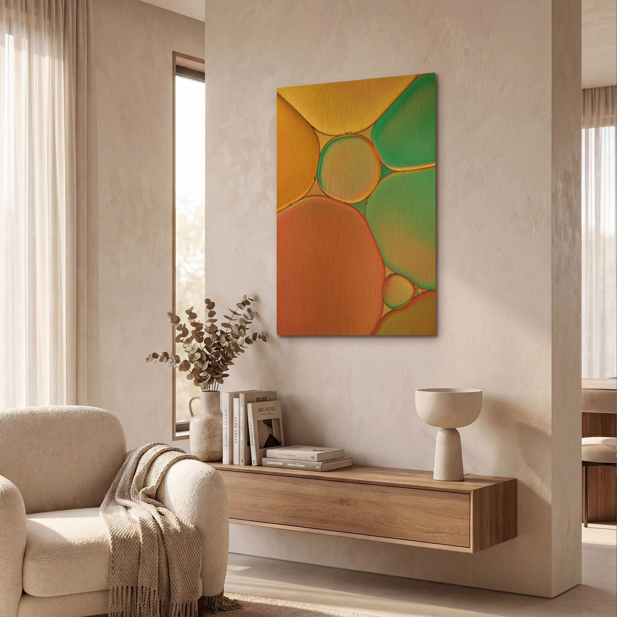 'Red Yellow and Green Drops' By Cora Niele Gold Metal Wall Art