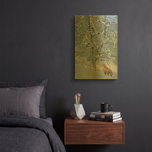 'Fox In Snow' By Harro Maass Gold Metal Wall Art