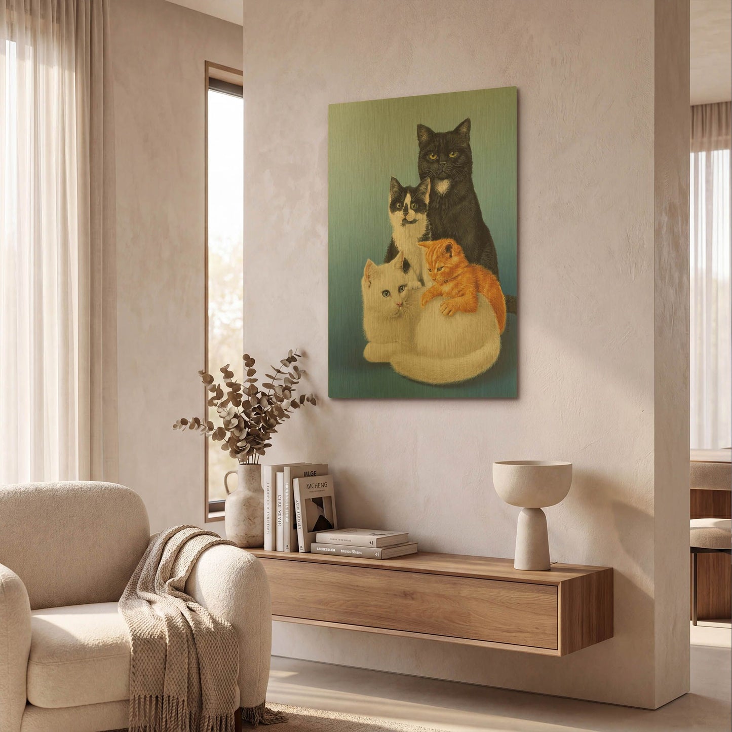 'Cat Family' By Harro Maass Gold Metal Wall Art