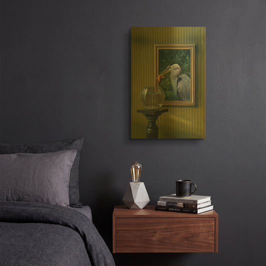 'Heron And Goldfish' By Harro Maass Gold Metal Wall Art
