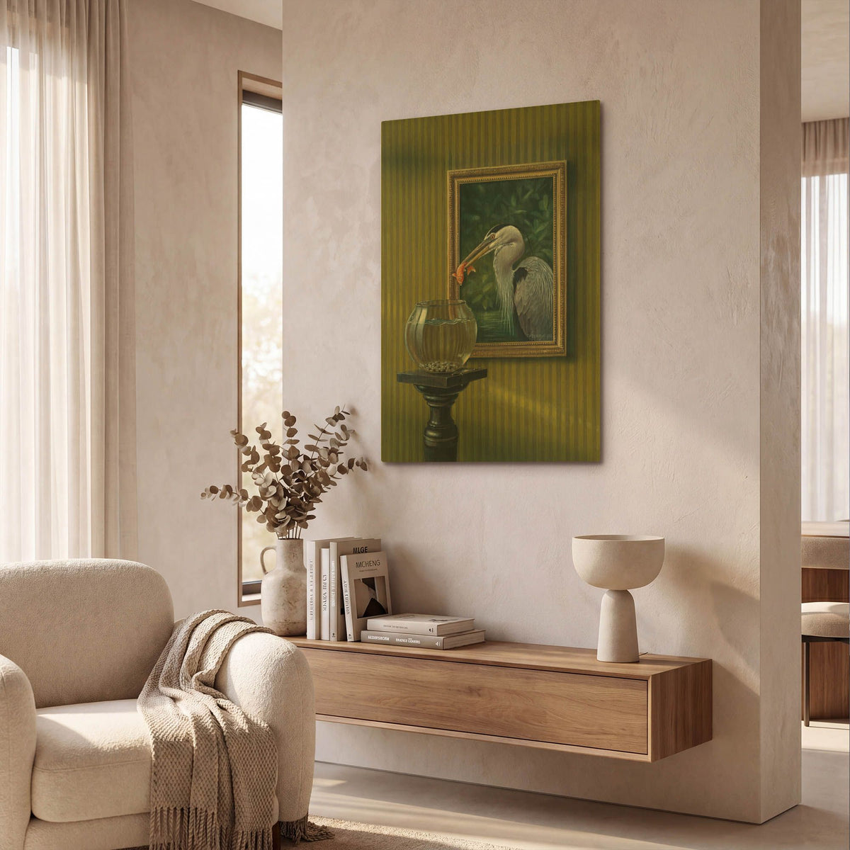'Heron And Goldfish' By Harro Maass Gold Metal Wall Art