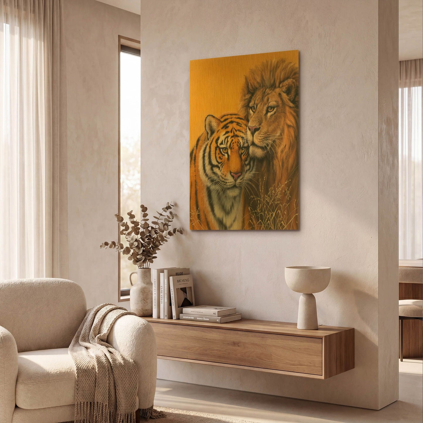 'Lion & Tiger' By Harro Maass Gold Metal Wall Art