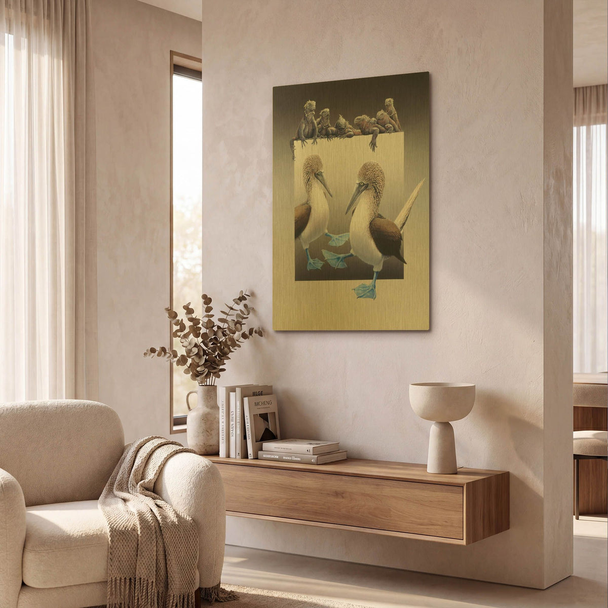 'Bluefooted Boobies And Marine Iguanas' By Harro Maass Gold Metal Wall Art