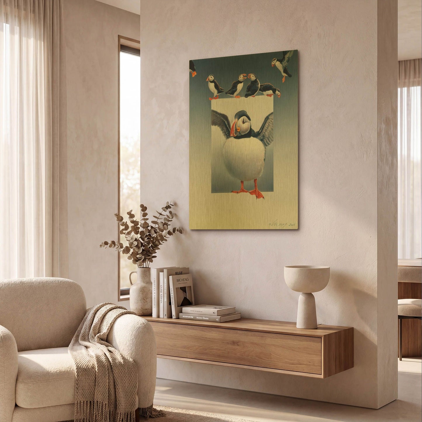 'Puffins' By Harro Maass Gold Metal Wall Art