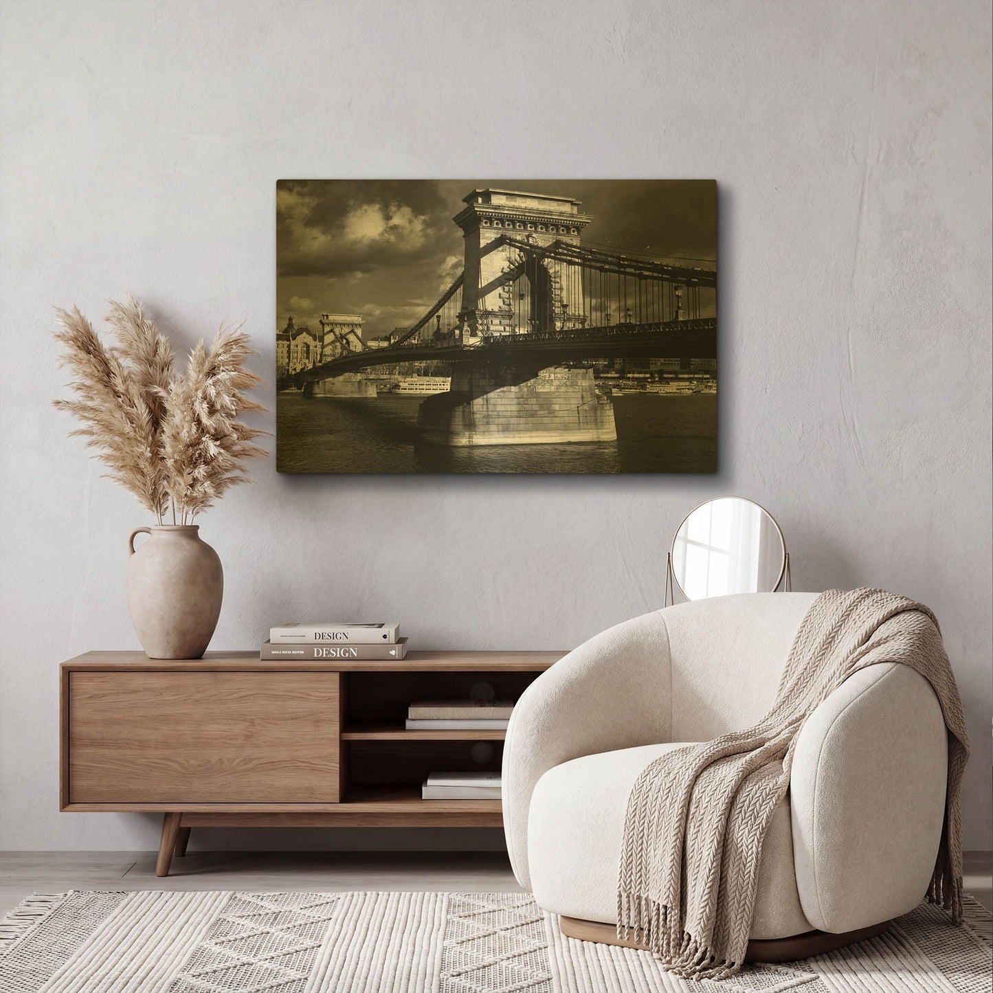 'Budapest Chain Bridge' By Istvan Nagy Gold Metal Wall Art