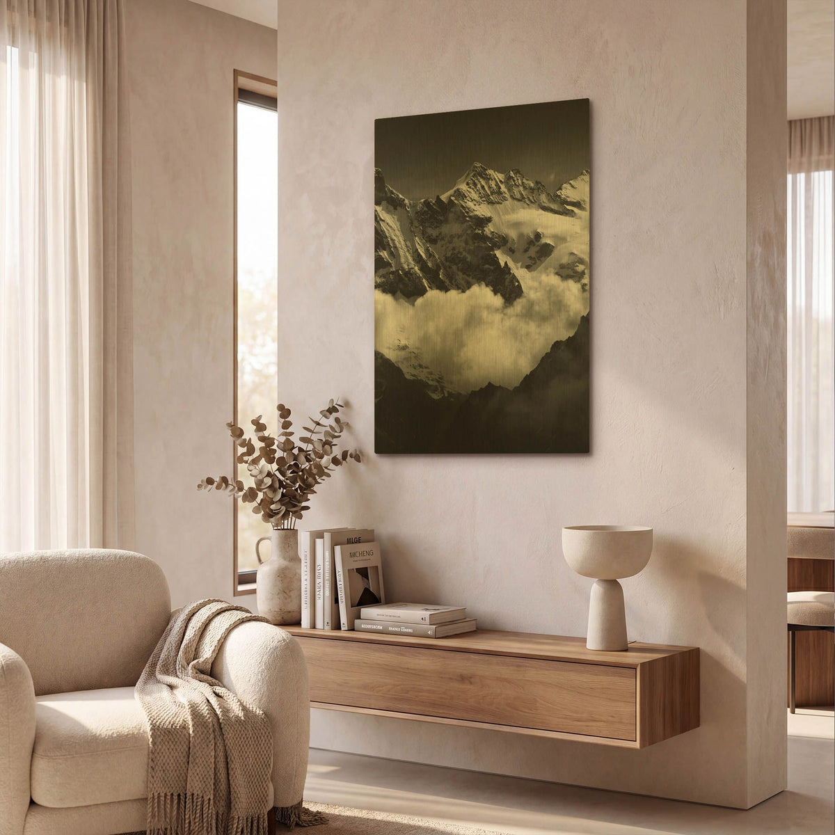 'Mountains BW' By Istvan Nagy Gold Metal Wall Art