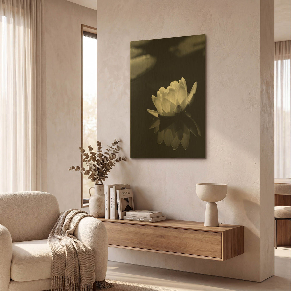 'Water Lily BW' By Istvan Nagy Gold Metal Wall Art