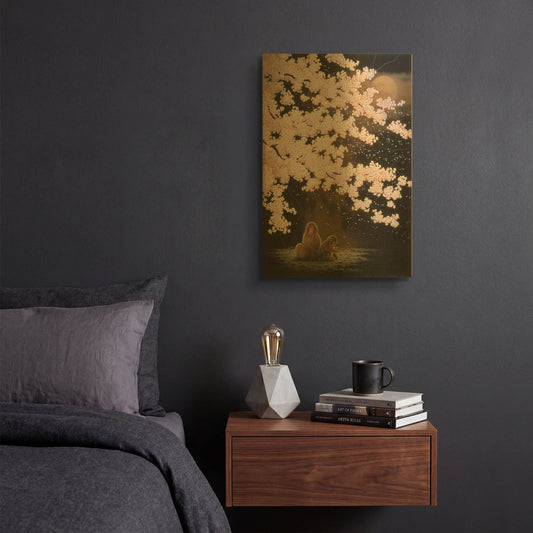 'Falling Cherry Blossoms' By Joh Naito Gold Metal Wall Art