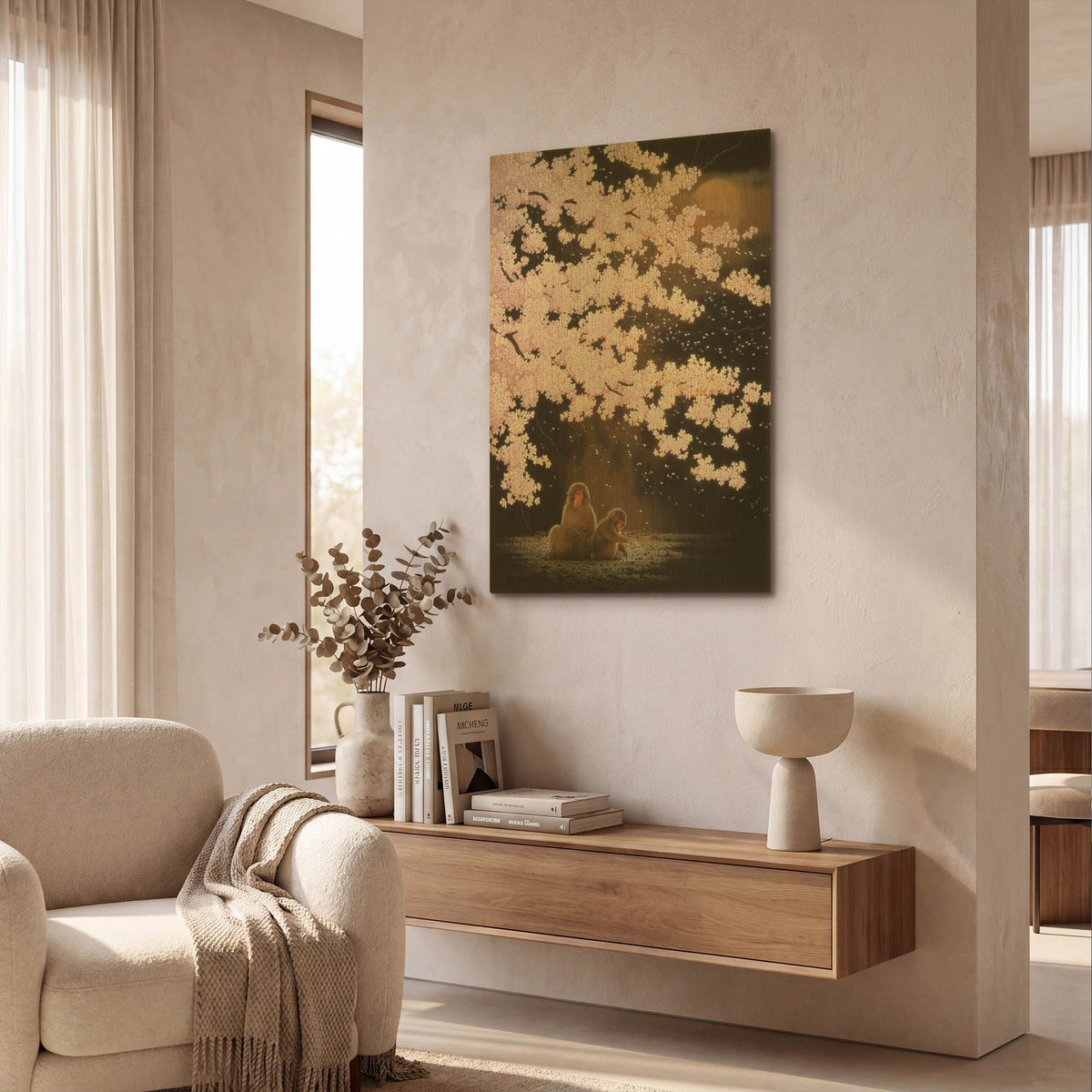 'Falling Cherry Blossoms' By Joh Naito Gold Metal Wall Art