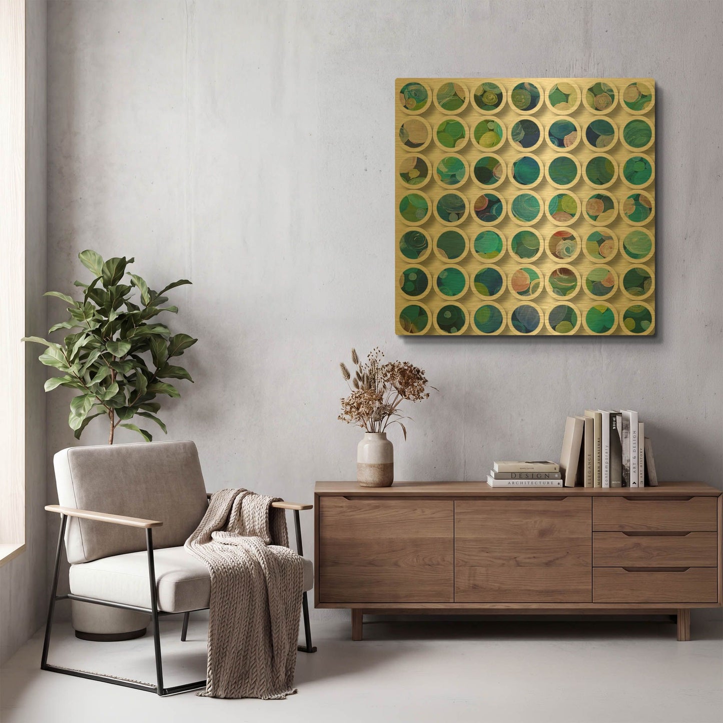 'Industrial Mixed Media Circles' By Irena Orlov Gold Metal Wall Art