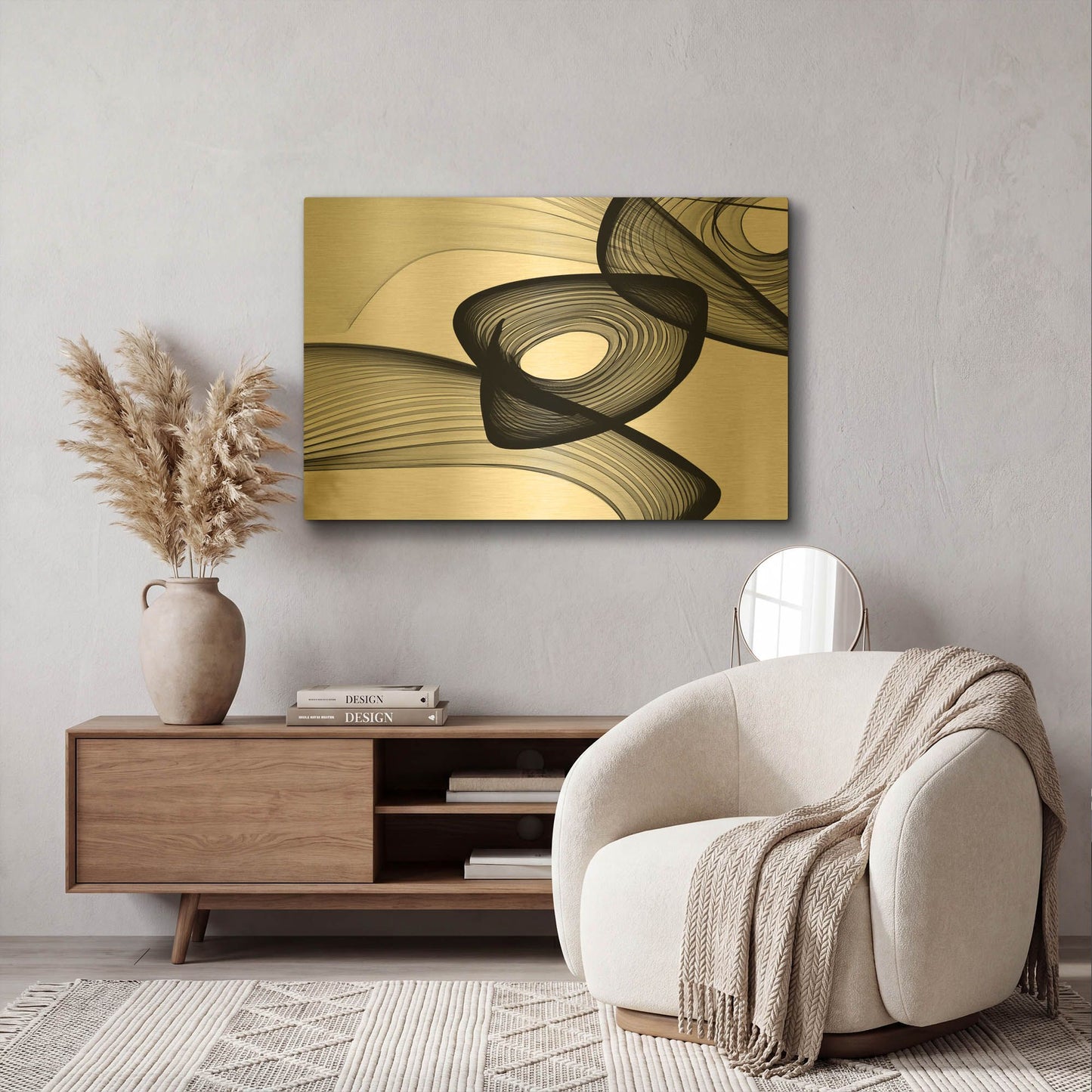 'Abstract Black and White 22-16' By Irena Orlov Gold Metal Wall Art