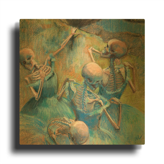 'Blue Skelly Dancers' By Marie Marfia Fine Art Gold Metal Wall Art