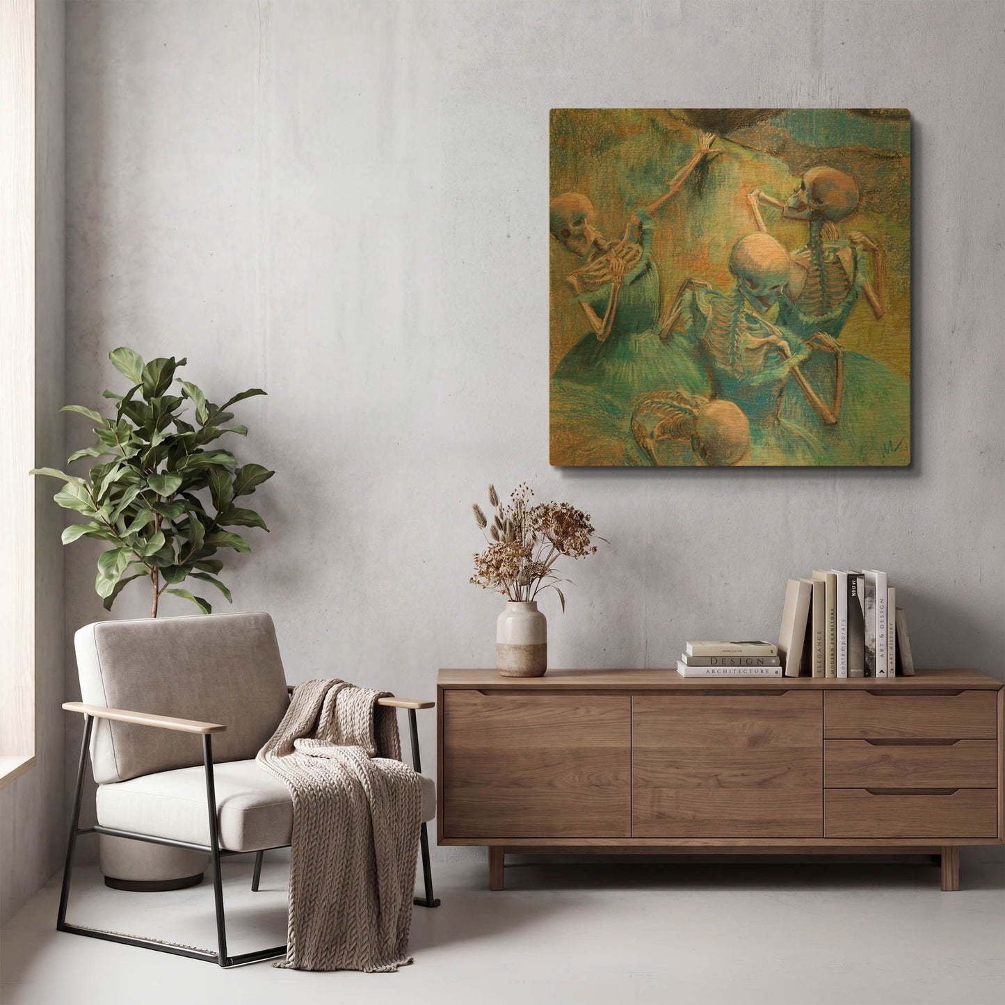 'Blue Skelly Dancers' By Marie Marfia Fine Art Gold Metal Wall Art