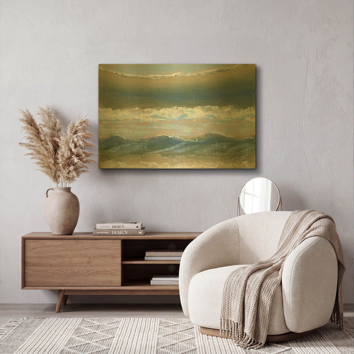'Blue and Green' By Marie Marfia Fine Art Gold Metal Wall Art