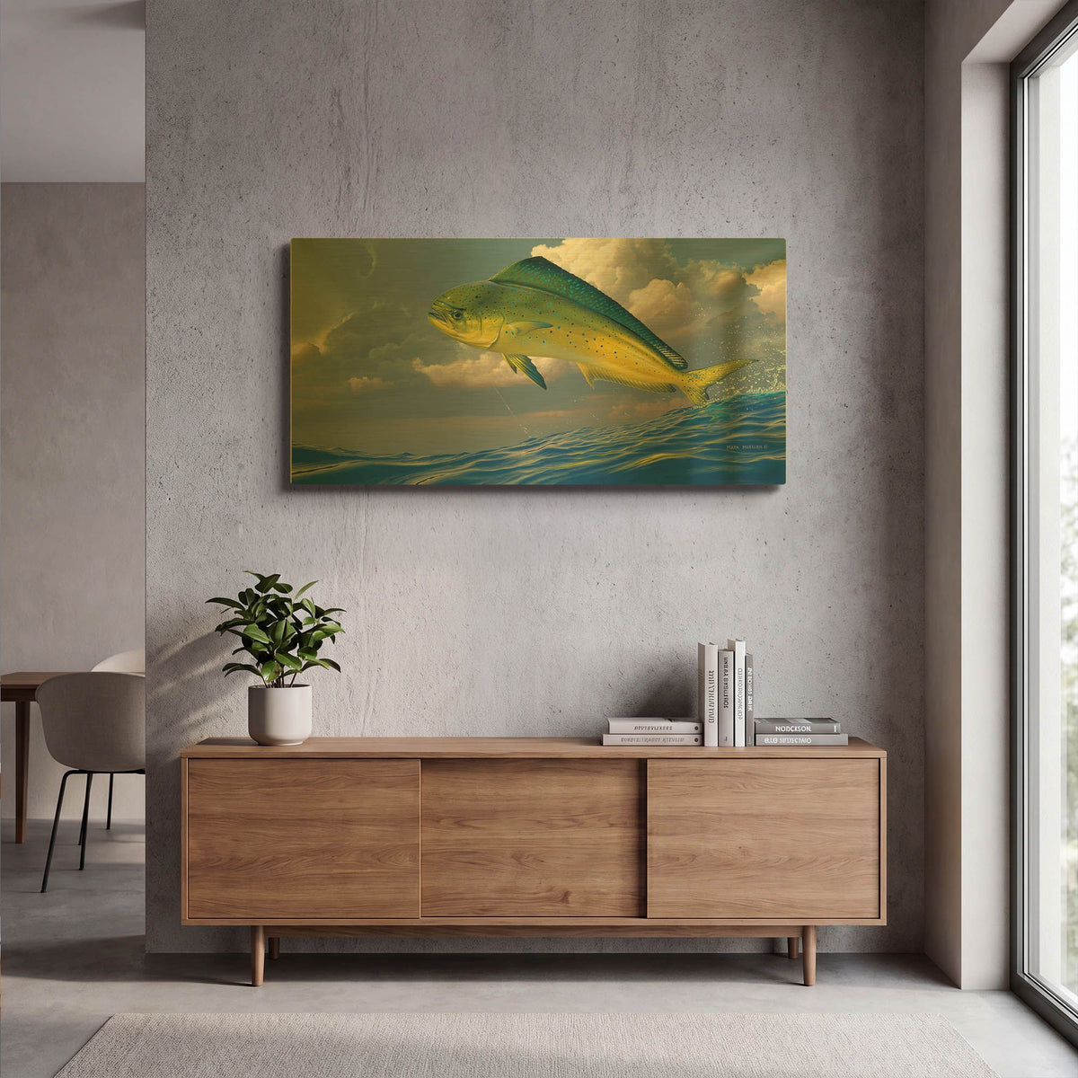 'Chicken Fight - Mahi Mahi' By Mark Mueller Wildlife Art Gold Metal Wall Art