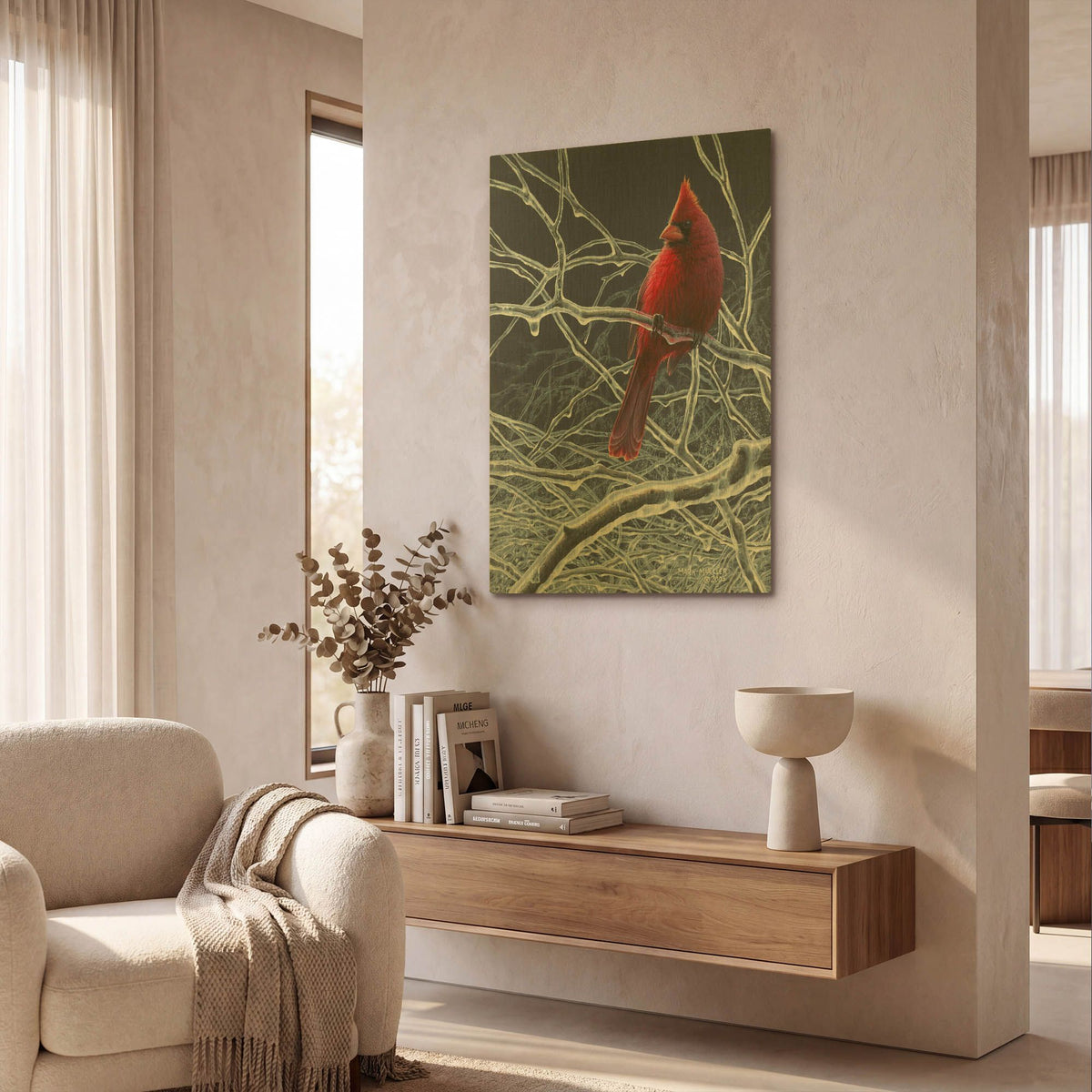 'Fire and Ice - Cardinal' By Mark Mueller Wildlife Art Gold Metal Wall Art
