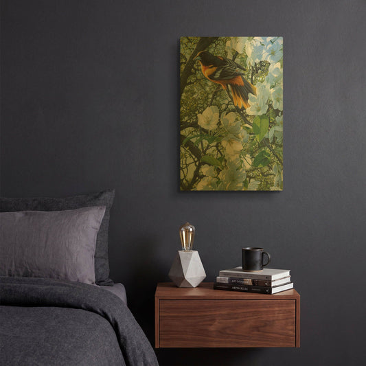 'Midmorning Breeze - Baltimore Oriole' By Mark Mueller Wildlife Art Gold Metal Wall Art