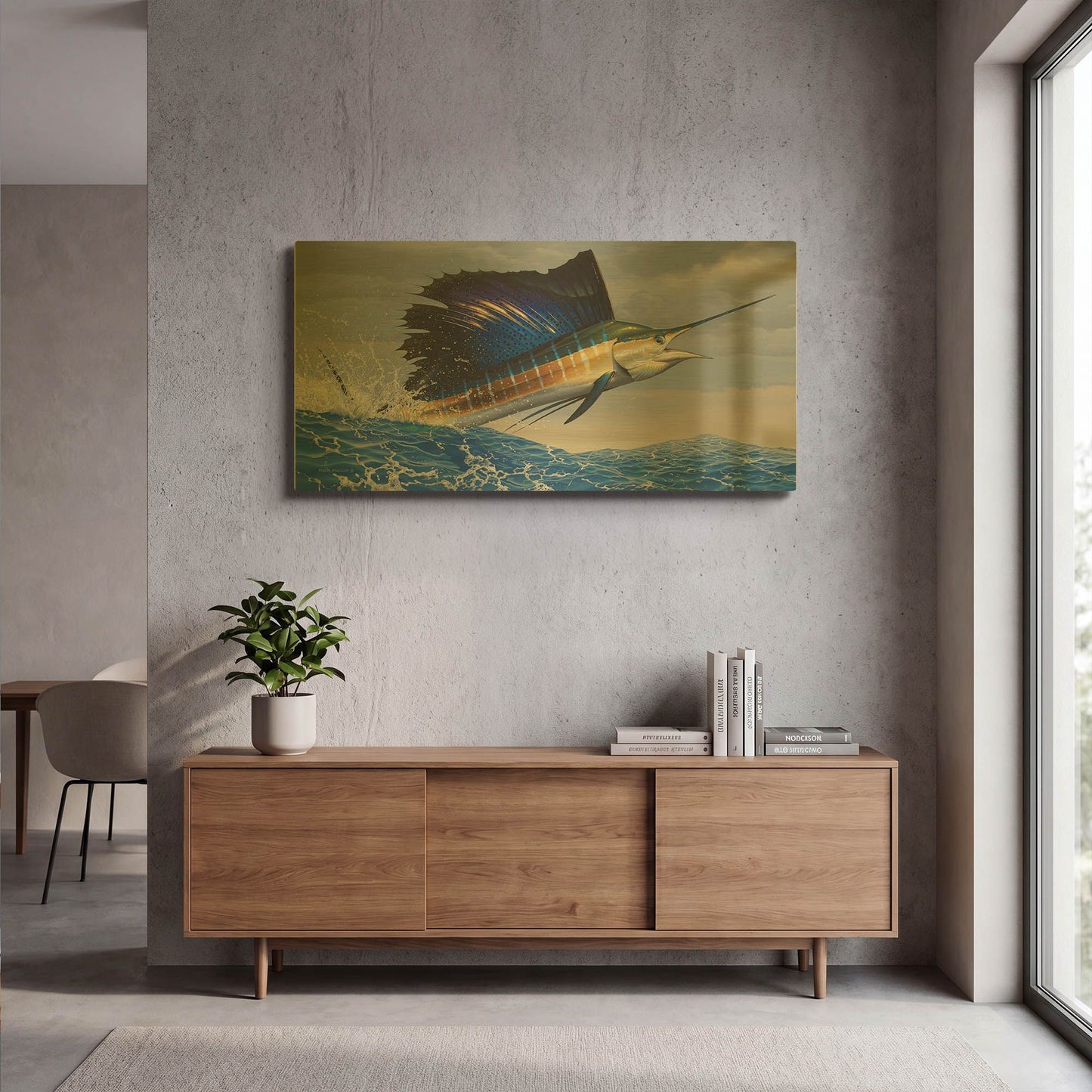 'Splashdown - Sailfish' By Mark Mueller Wildlife Art Gold Metal Wall Art