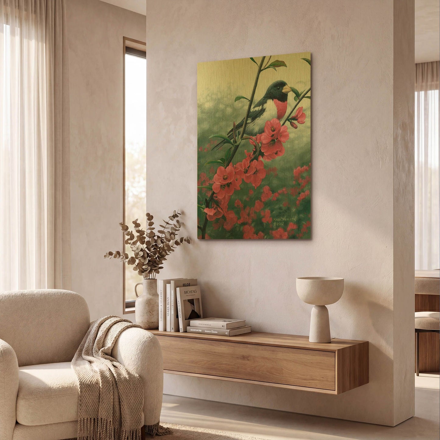 'Spring - Rose-breasted Grosbeak' By Mark Mueller Wildlife Art Gold Metal Wall Art