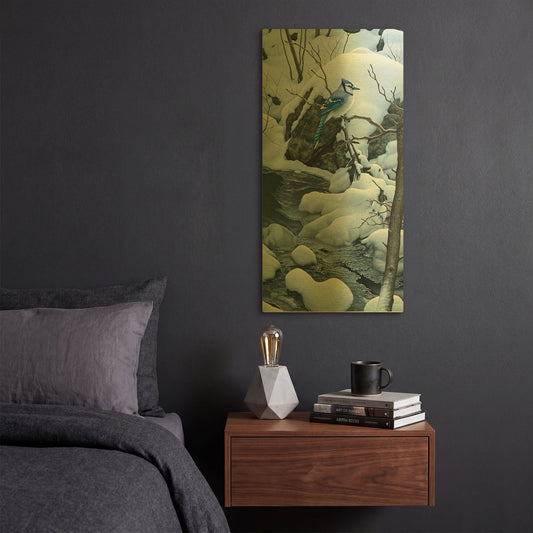 'Tranquil Morning - Blue Jay' By Mark Mueller Wildlife Art Gold Metal Wall Art