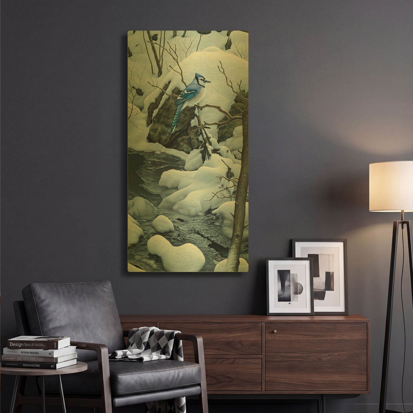 'Tranquil Morning - Blue Jay' By Mark Mueller Wildlife Art Gold Metal Wall Art